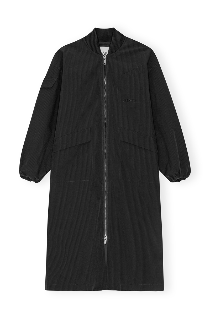 GANNI F9468 TECH SEERSUCKER OVERSIZED SHELL FRAKKE BLACK