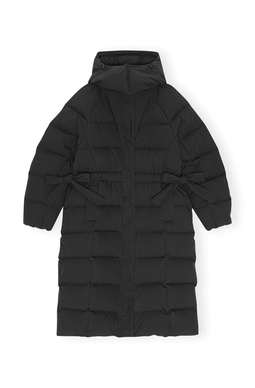 GANNI F9688 TECH SEERSUCKER PUFFER COAT BLACK