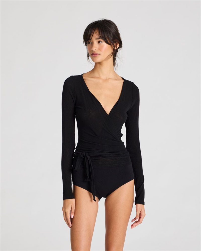 GAI + LISVA ANNE WRAP L/S WOOL TOP BLACK