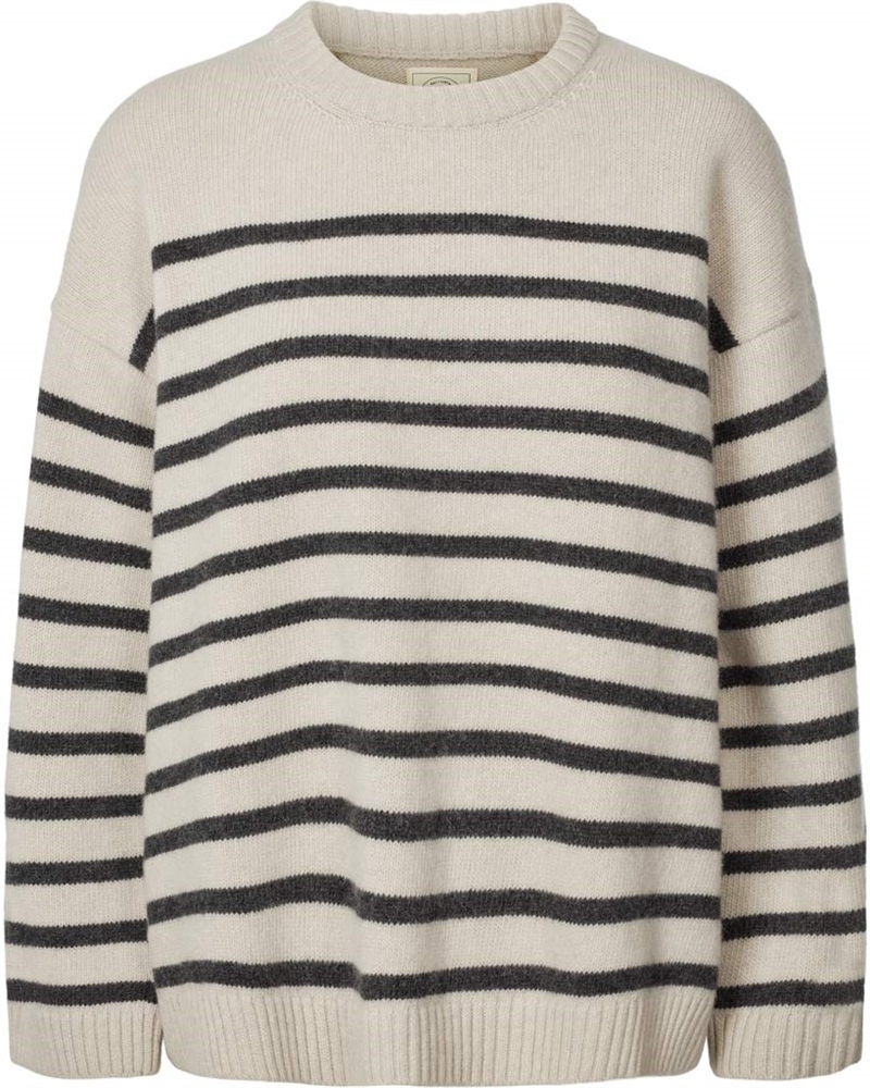 GAI + LISVA BARBERA STRIPE LAMBSWOOL JUMPER ISLAND FOSSIL/DARK GREY STRIPE