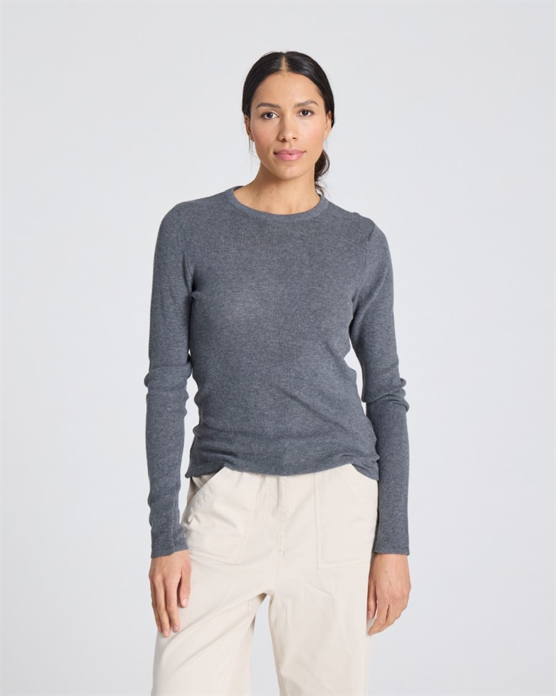 GAI + LISVA FREJA L/S COTTON RIB TOP DARK GREY MELANGE 