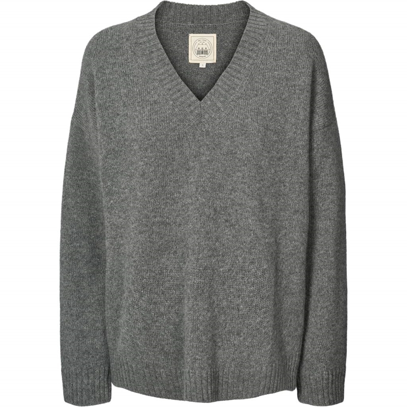 LISVA ELVIRA LAMBSWOOL V-NECK KNIT GRAFITTI GREY MELANGE