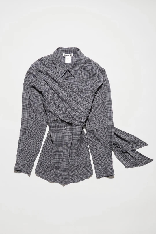 HOPE TWISTY SHIRT GREY MICRO CHECK 