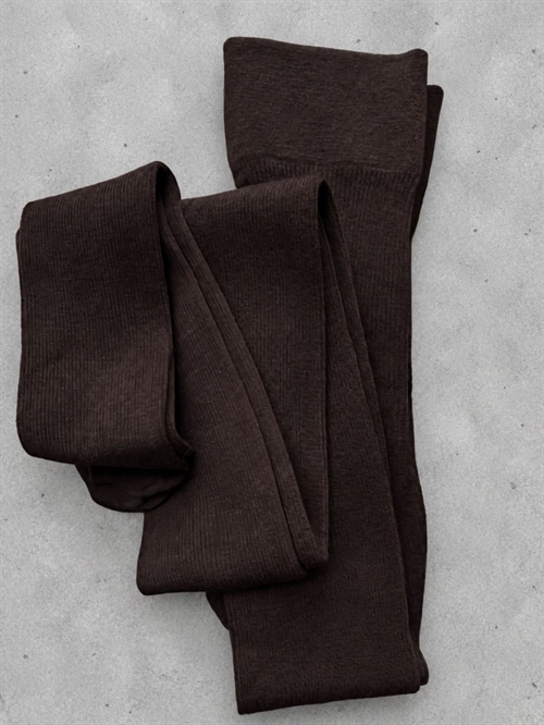 MRS. HOSIERY MERINO WOOL RIBBED TIGHTS DARK BROWN