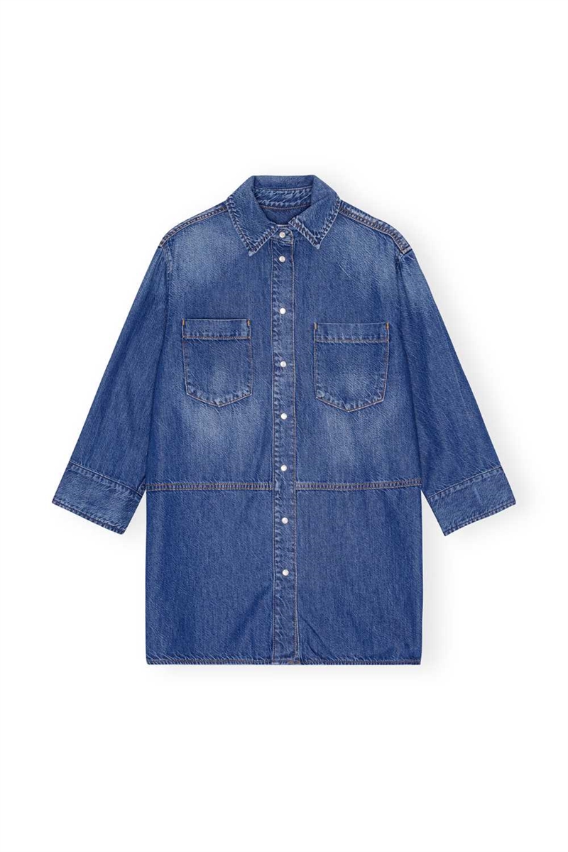 GANNI OVERSIZED DENIM SHIRT MID BLUE DENIM