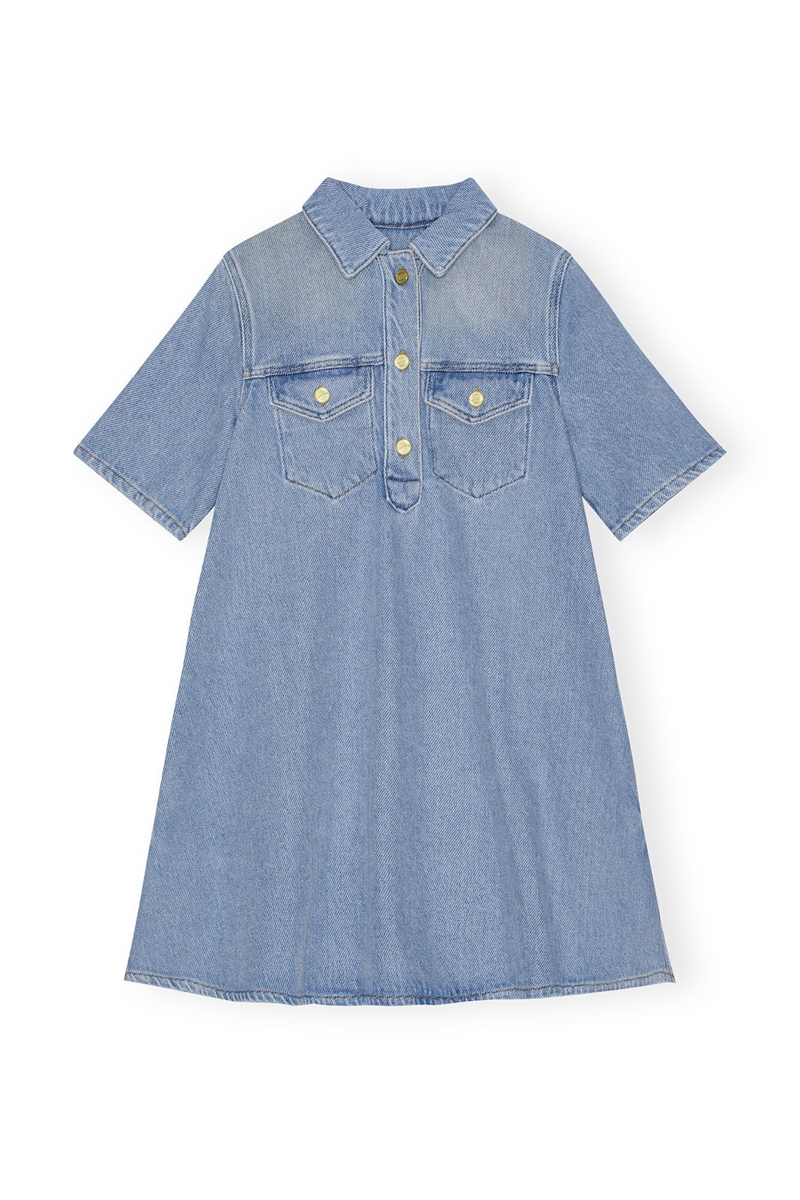 GANNI HEAVY DENIM MINI DRESS TINT WASH