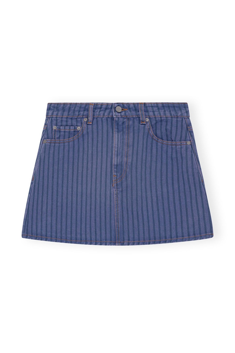 GANNI STRIPE OVERDYED DENIM MINI SKIRT COUNTRY BLUE