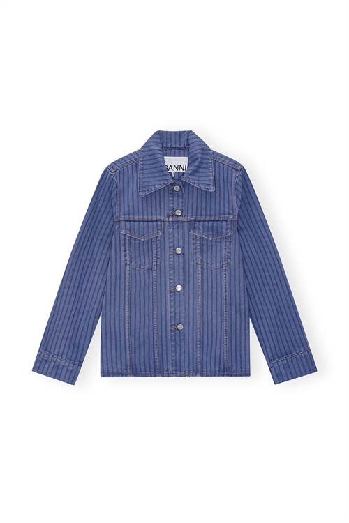 GANNI STRIPE OVERDYED DENIM JACKET COUNTRY BLUE