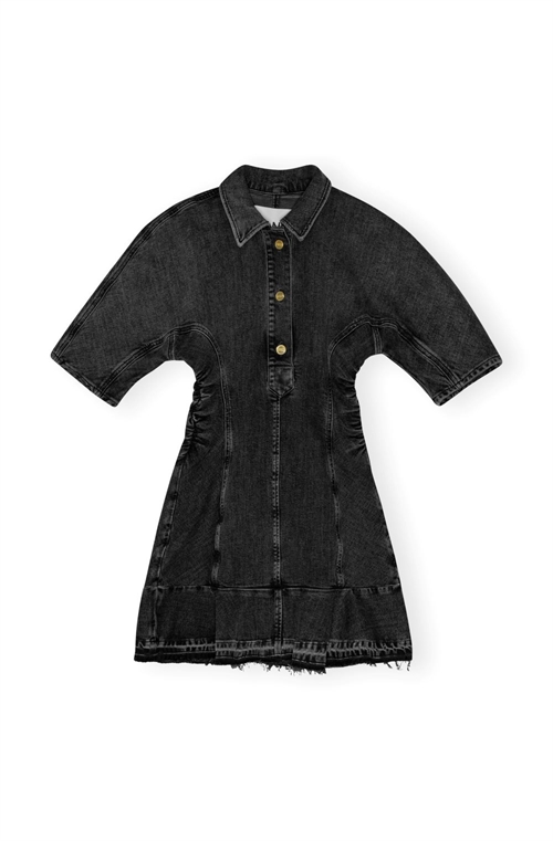 GANNI J1539 TINT EDGE DENIM MINI DRESS WASHED BLACK