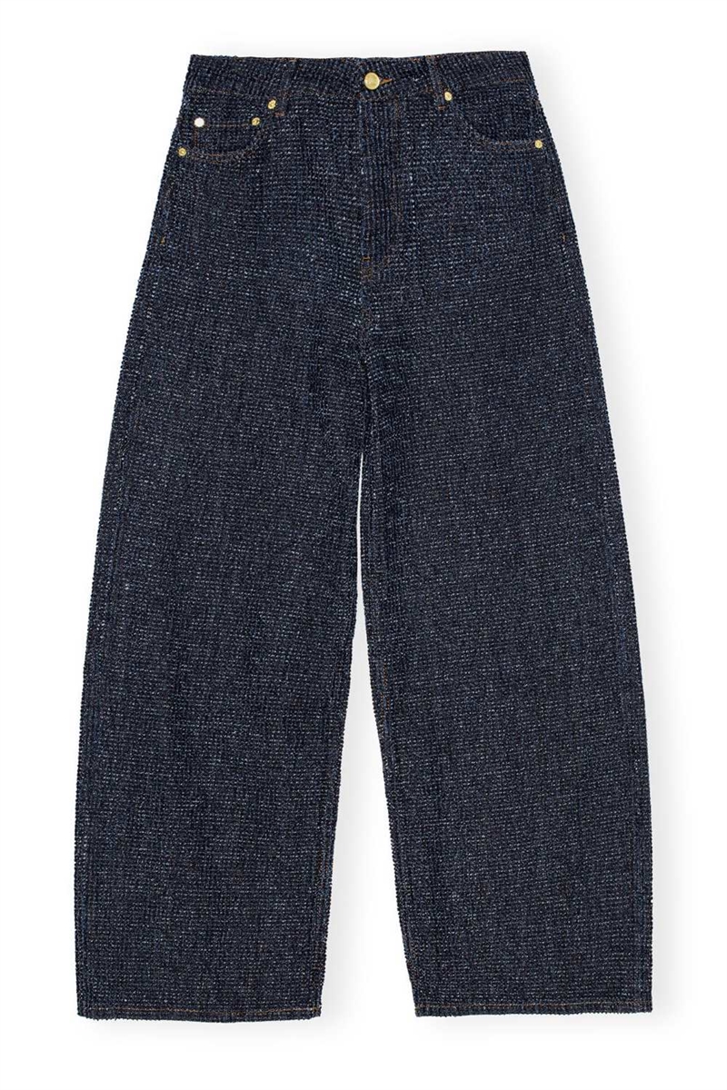 GANNI J1542 DARK BLUE FLUFFY WIDE JEANS RINSE