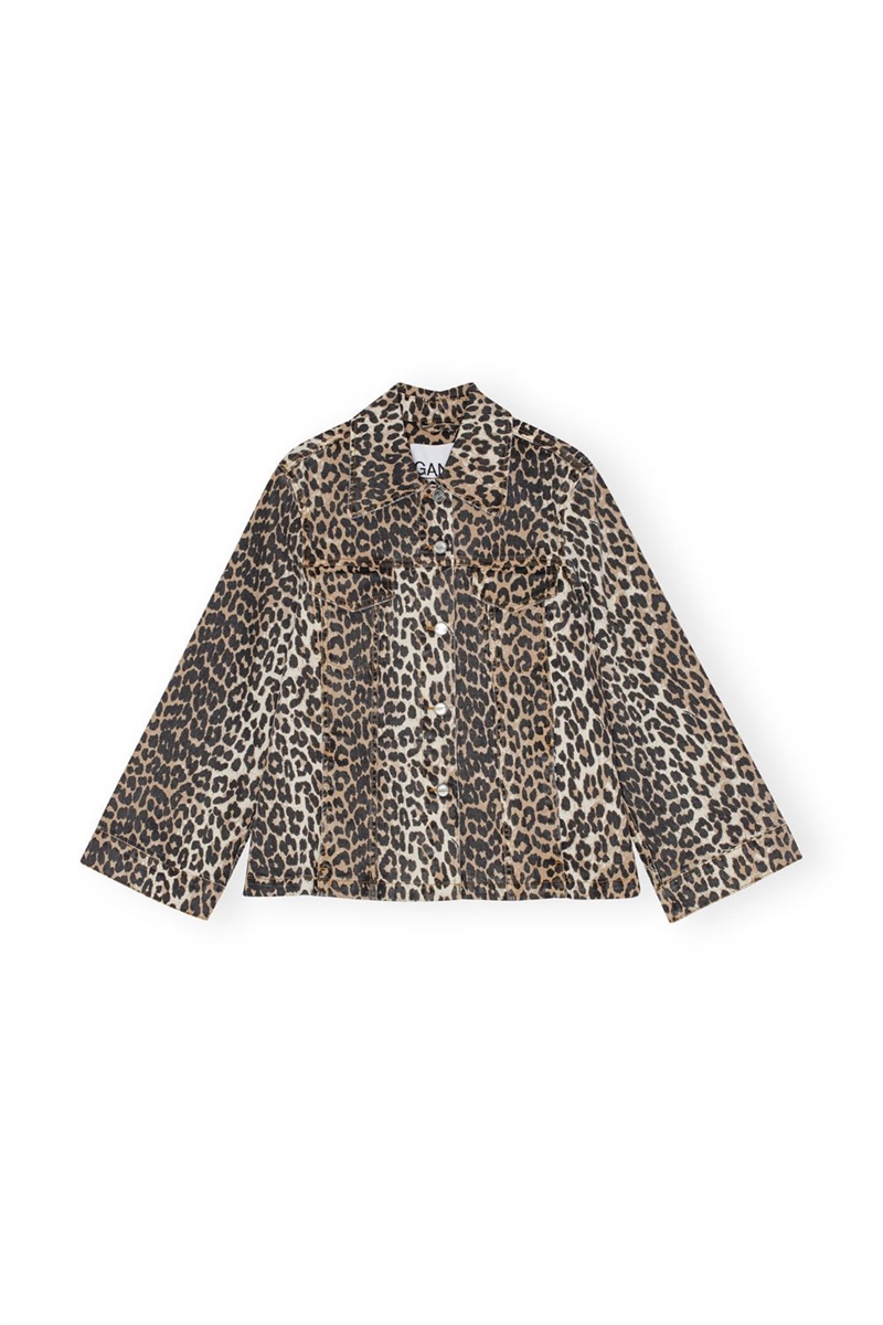 GANNI J1581 LEOPARD PRINTED DENIM JAKKE