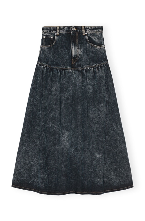 GANNI J1759 LIGHT DENIM LONG SKIRT BLACK WASH