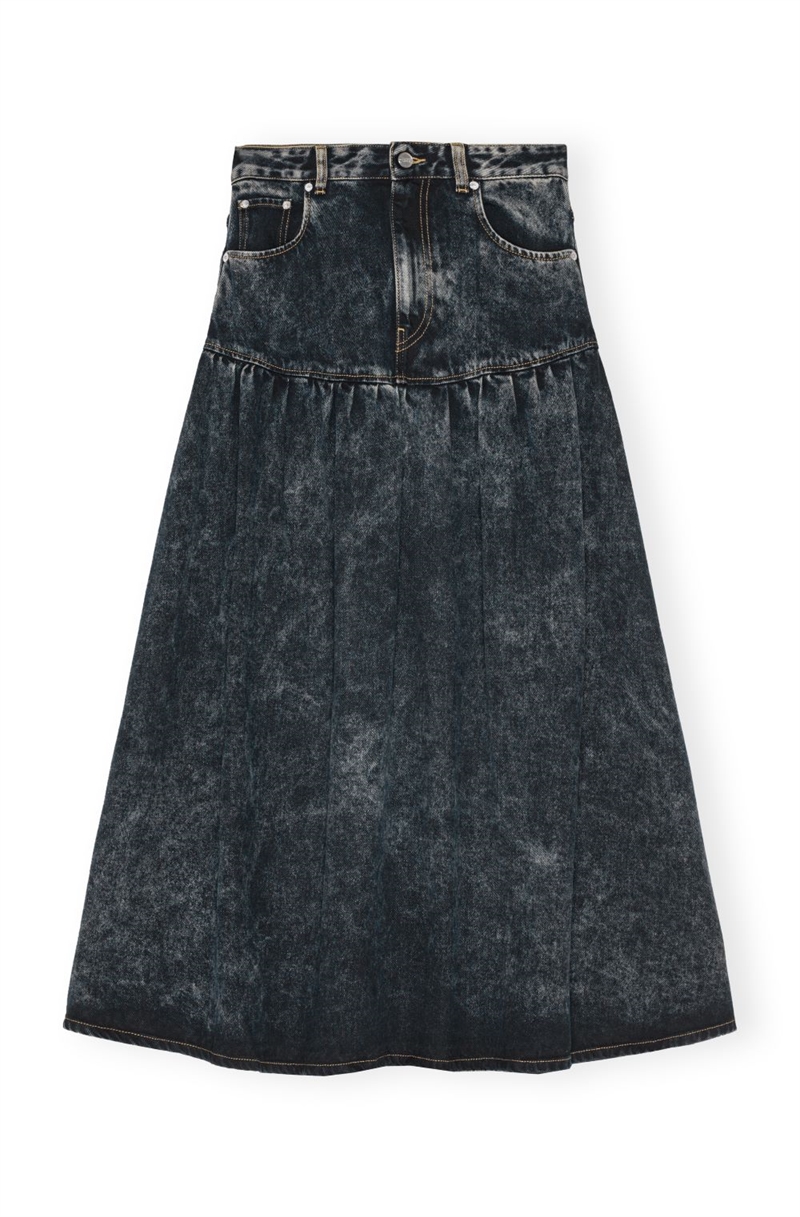 GANNI J1759 LIGHT DENIM LONG SKIRT BLACK WASH