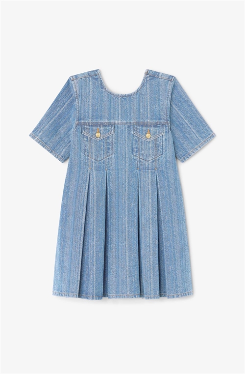 GANNI J1843 DENIM OPEN-BACK MINI DRESS MID BLUE STONE