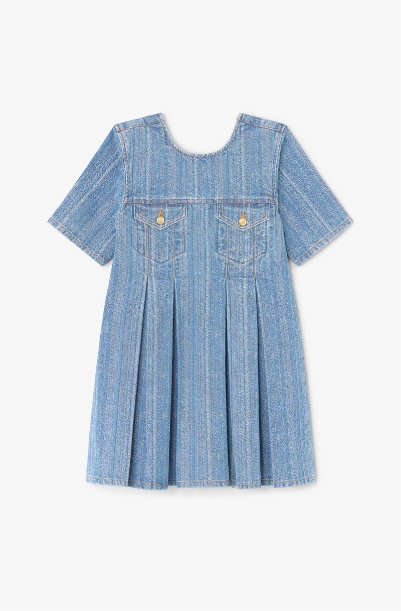 GANNI J1843 DENIM OPEN-BACK MINI DRESS MID BLUE STONE