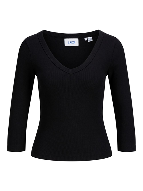 JJXX JXFIFI 3/4 V-NECK RIB TOP BLACK