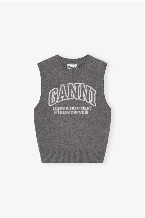 GANNI K2308 GRAPHIC WOOL VEST FROST GRAY