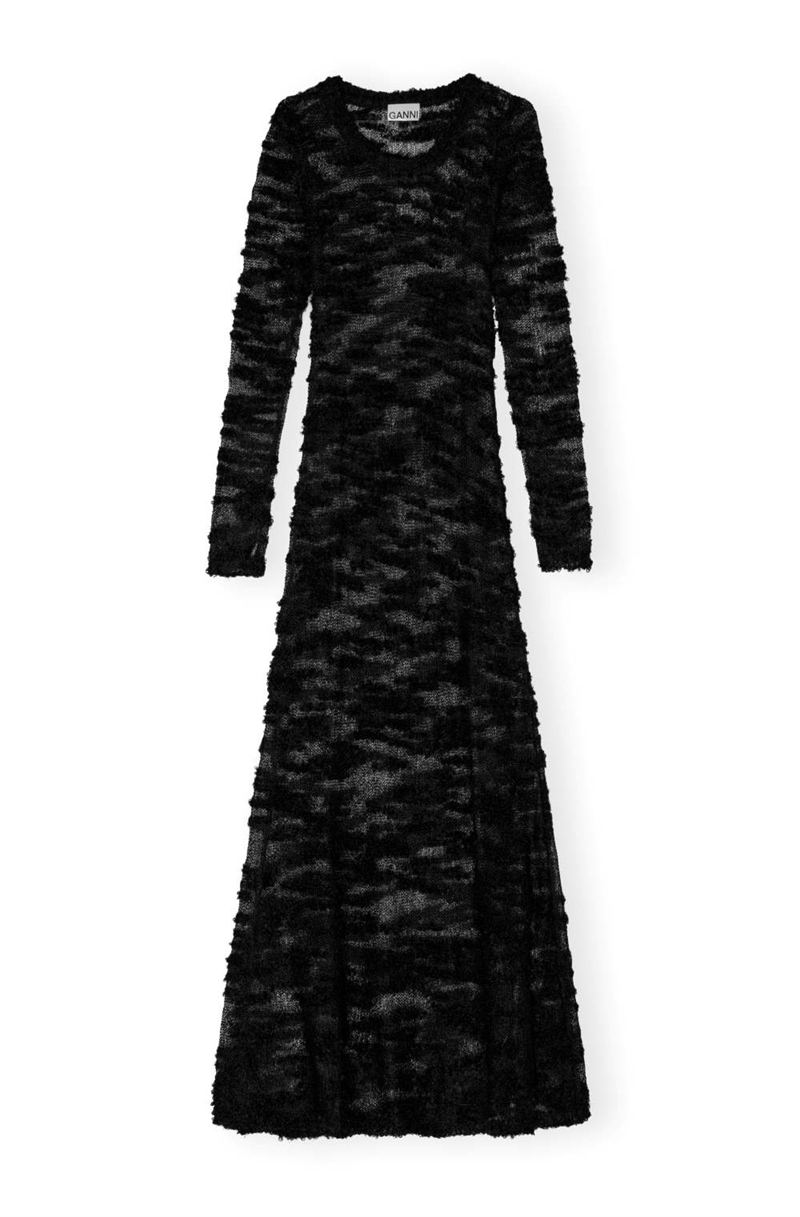 GANNI K2329 ALPACA MOHAIR BOUCLE MAXI DRESS BLACK