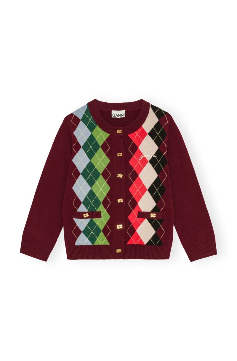 GANNI K2532 CASHMERE WOOL MIX CARDIGAN TAWNY PORT