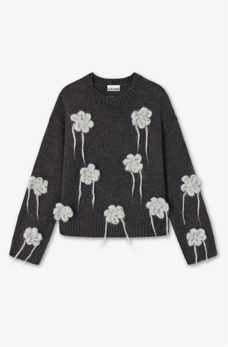 GANNI K2624 FLOWER CROCHET SWEATER PHANTOM