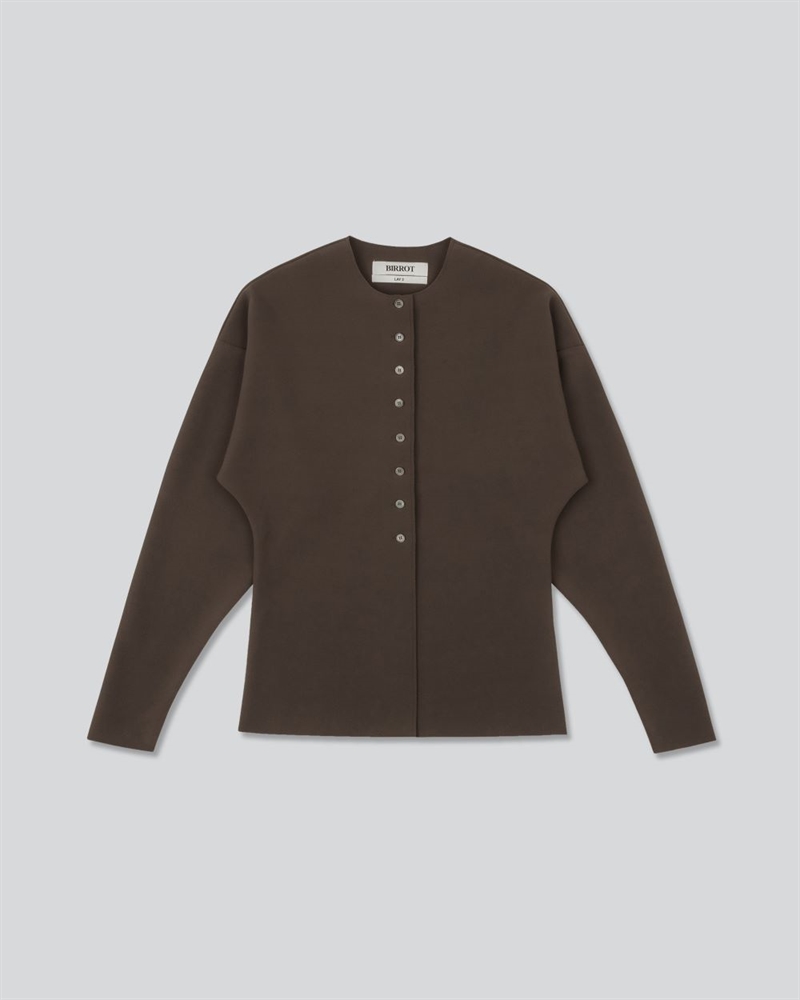 BIRROT LAY2 ROUND-NECK CARDIGAN COCOA BROWN