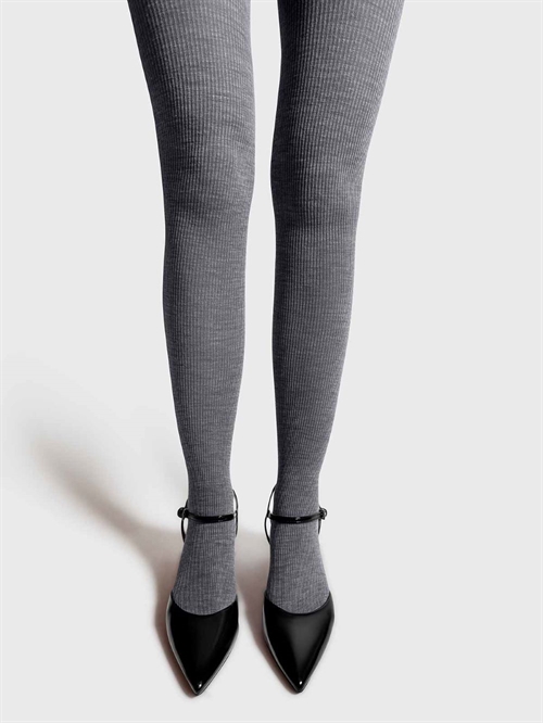 MRS. HOSIERY MERINO ULD RIBBED TIGHTS LIGHT GREY