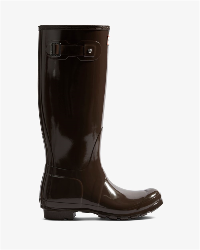 HUNTER WOMENS ORIGINAL TALL GLOSS BOOT CHOCOLATE BROWN