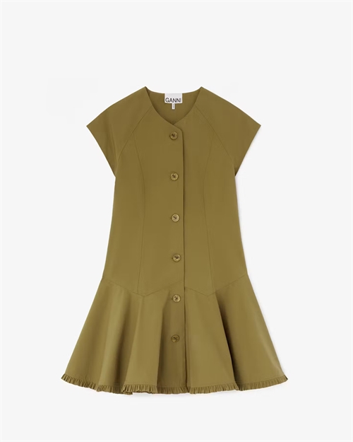 GANNI A1030838 STRETCH COTTON BUTTONED MINI DRESS MILITARY OLIVE
