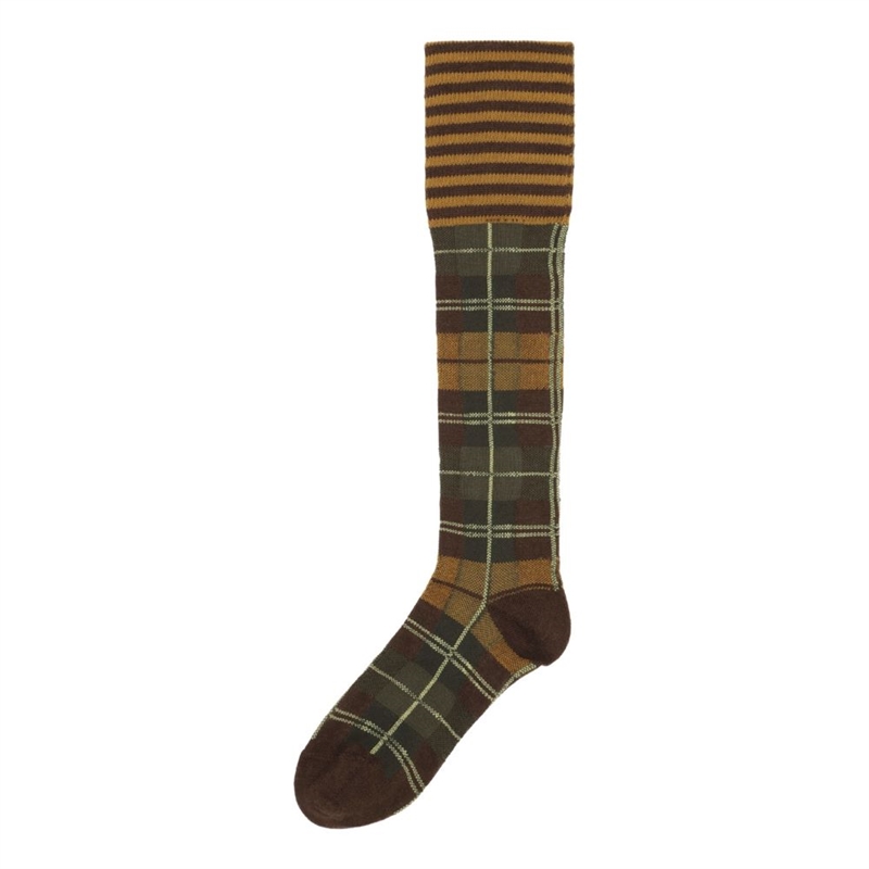 HENRIK VIBSKOV RIBBIT KNEE SOCK BROWN GREEN DASHED CHECKS