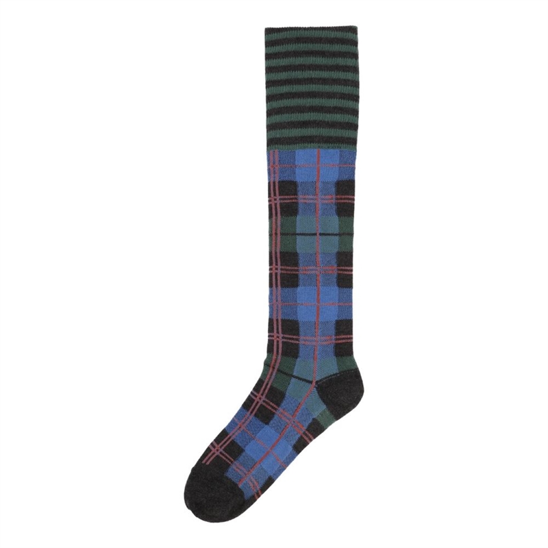 HENRIK VIBSKOV RIBBIT KNEE SOCK GREEN BLUE DASHED CHECKS