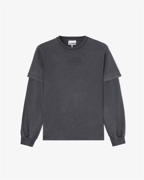 GANNI A1050266 FUTURE HEAVY JERSEY DOUBLE SLEEVE PHANTOM