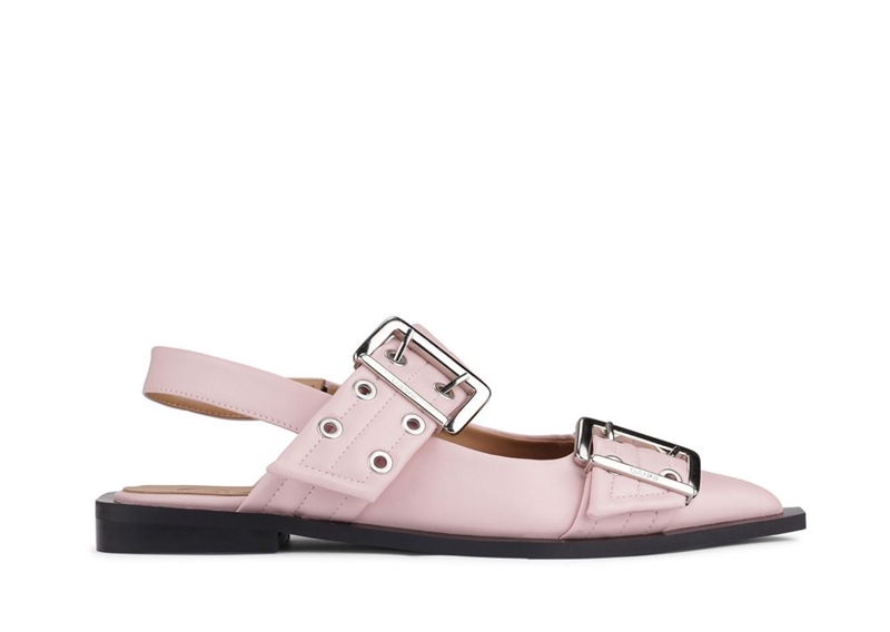 GANNI S2488 WIDE WELT BUCKLE BALLERINAER CHALK PINK