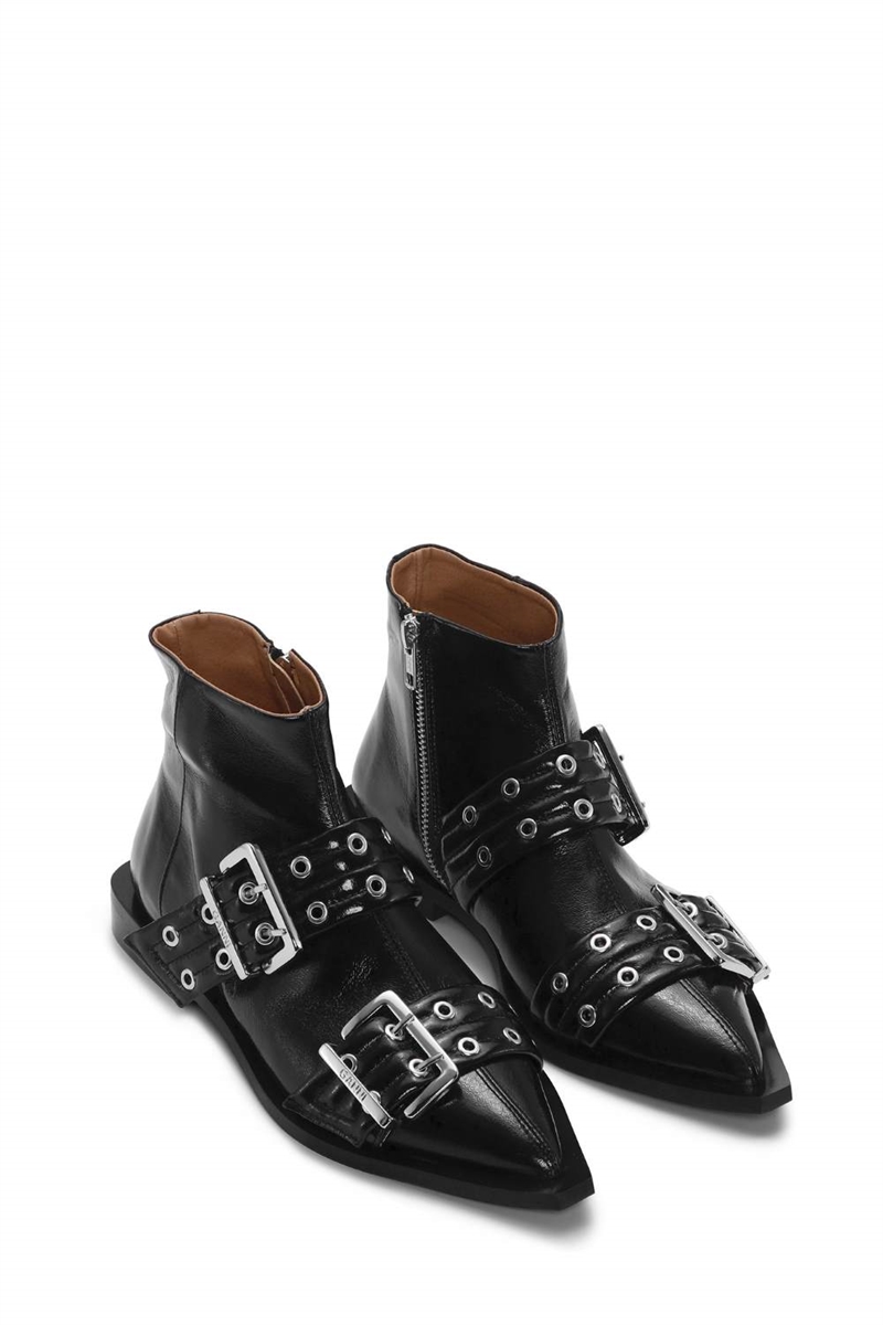 GANNI S2650 BUCKLE FLAT BOOT BLACK