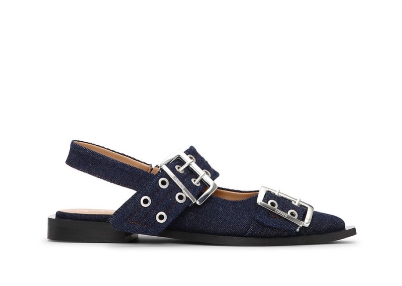 GANNI S2797 WIDE WELT BUCKLE BALLERINAER DARK NAVY