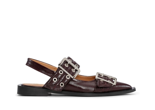 GANNI S2818 WIDE WELT BUCKLE BALLERINAER BURGUNDY