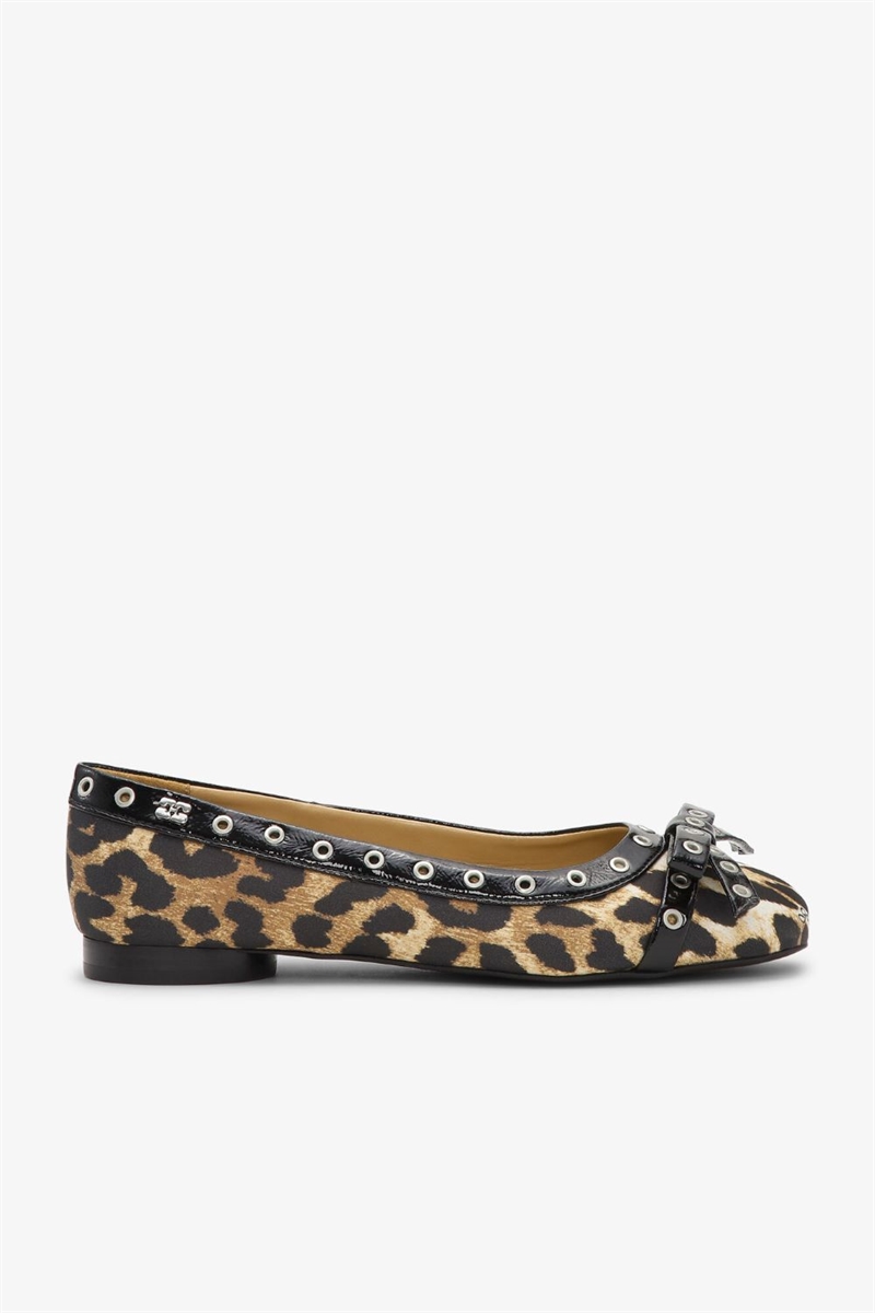 GANNI S2889 EYELET BOW BALLERINA LEOPARD