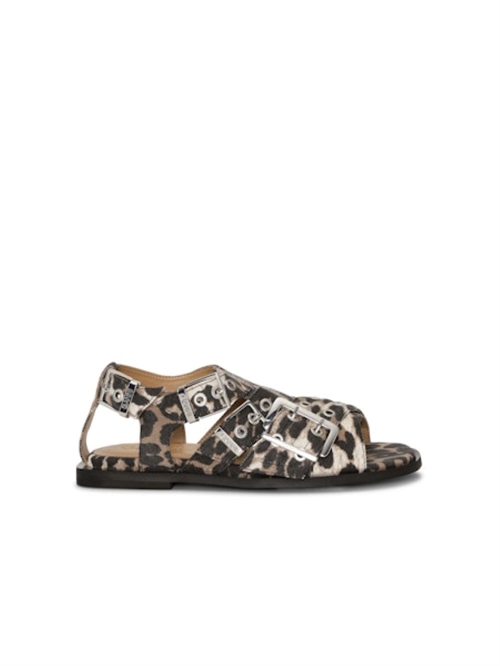 GANNI S2936 FEMININE BUCKLE FLAT STRAP SANDAL LEOPARD