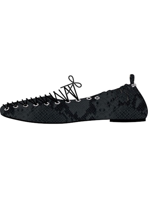 GANNI S3156 LACE UP BALLERINA SNAKE BLACK OYSTER