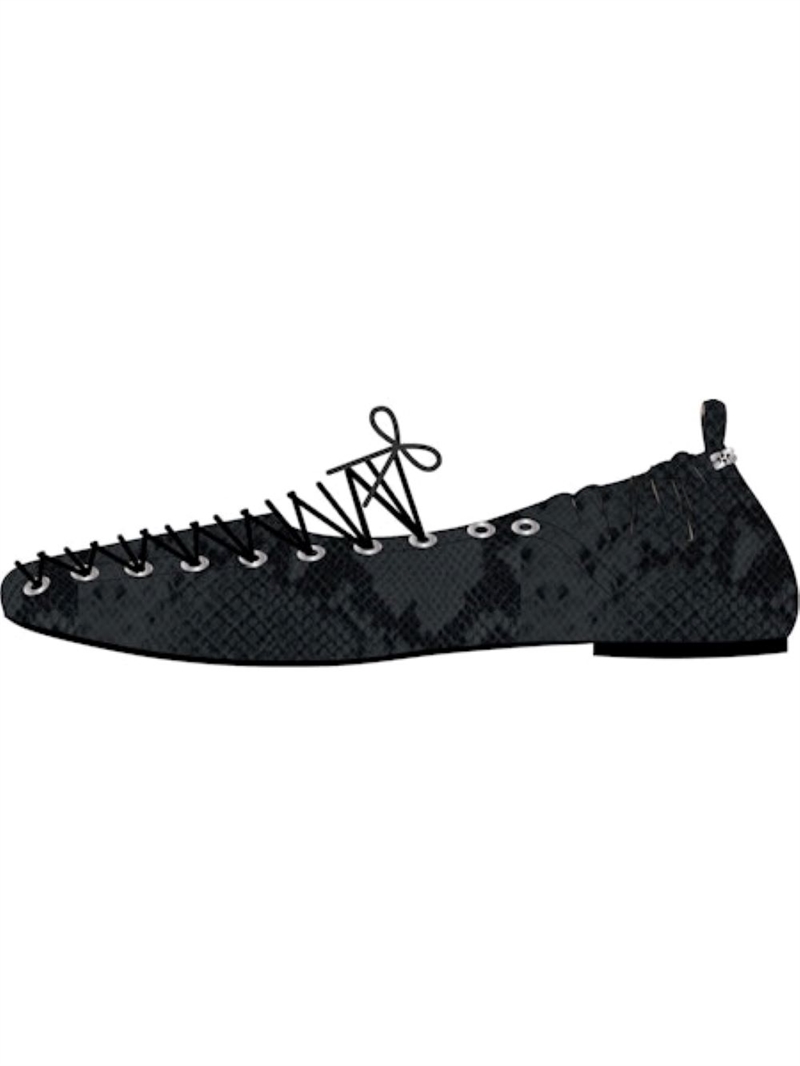 GANNI S3156 LACE UP BALLERINA SNAKE BLACK OYSTER