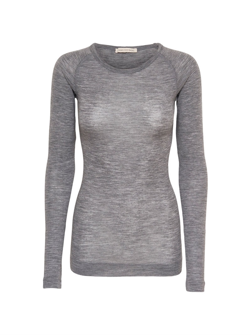 SEAMLESS BASIC L/S WOOL ONE SIZE BLOUSE GREY MELANGE