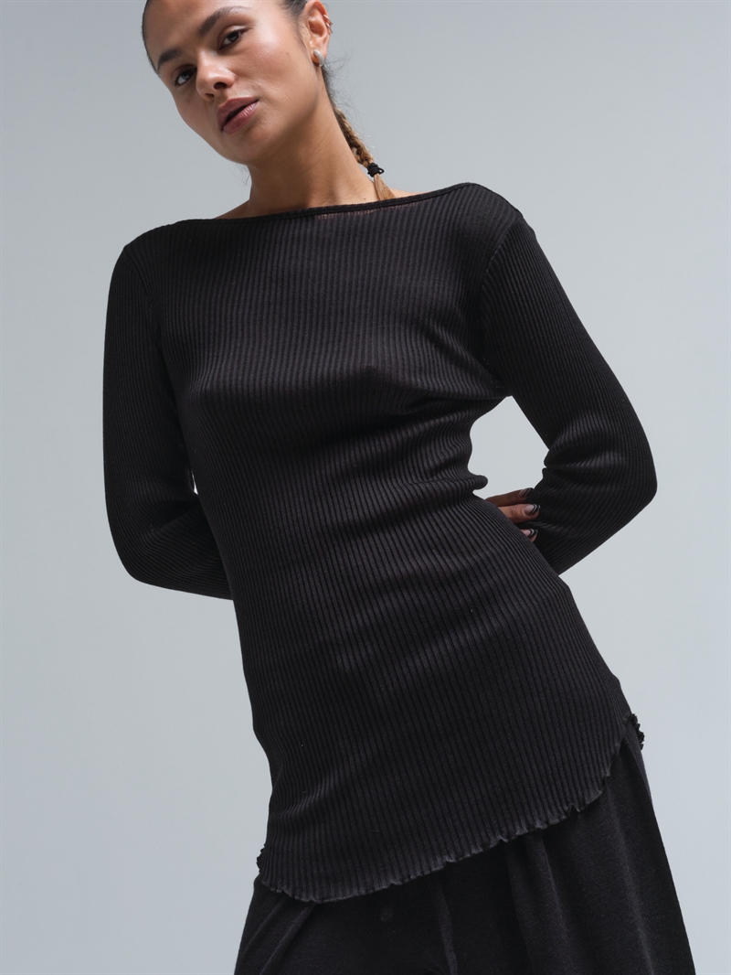 SEAMLESS BASIC ELEGANT ONE SIZE MERINO WOOL BLOUSE BLACK