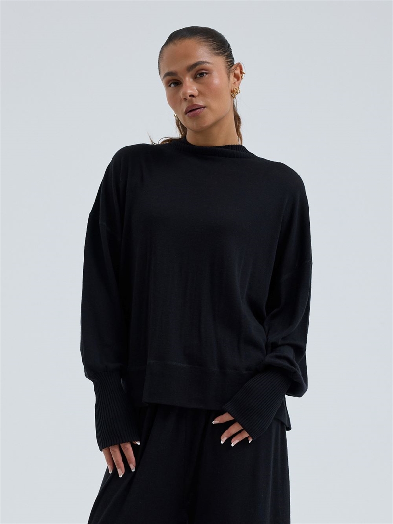 SEAMLESS BASIC ONE SIZE WOOLEN SPORTY SWEAT BLACK