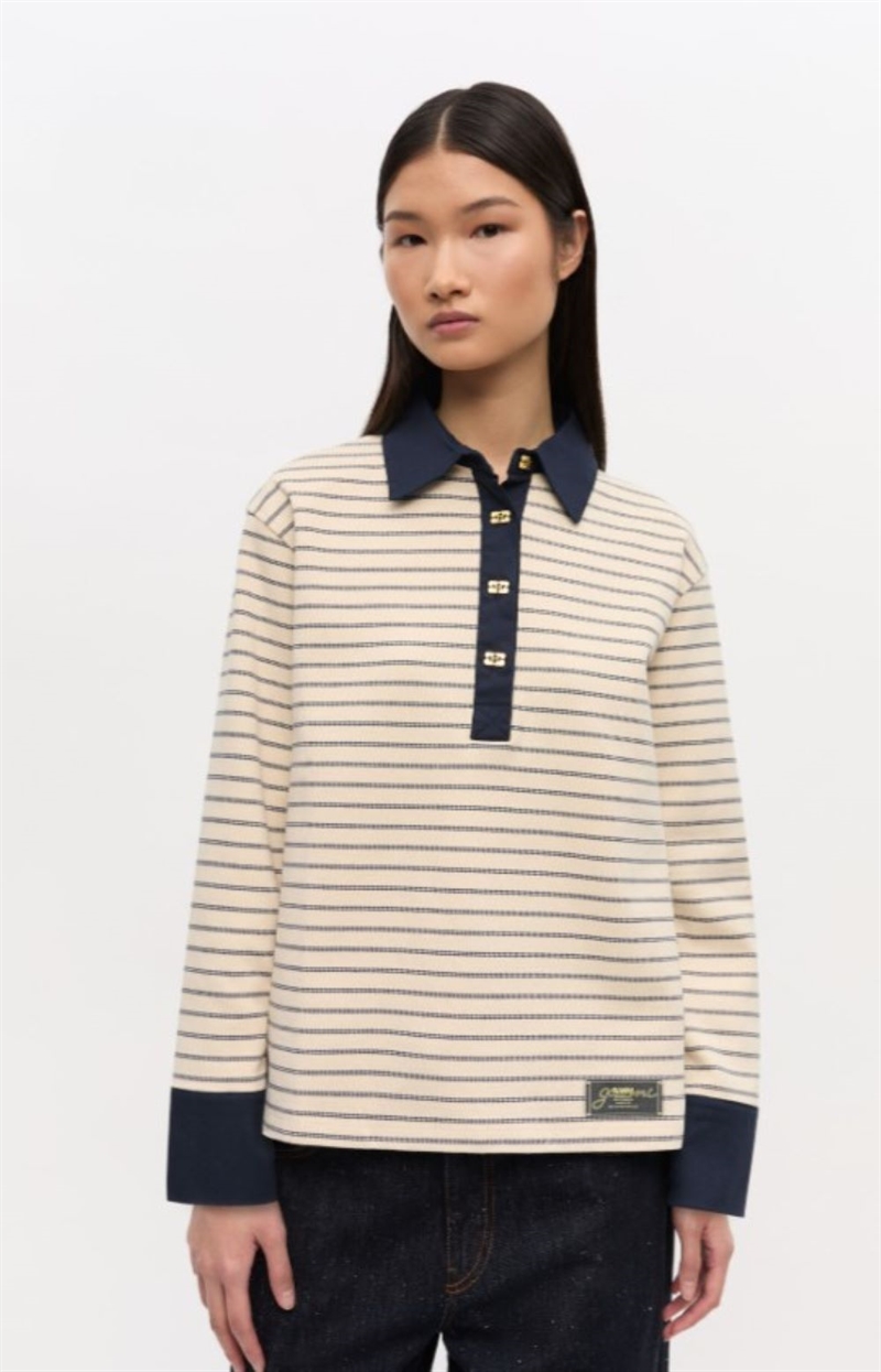 GANNI T4215 SINGLE PIQUET JERSEY POLO EGRET