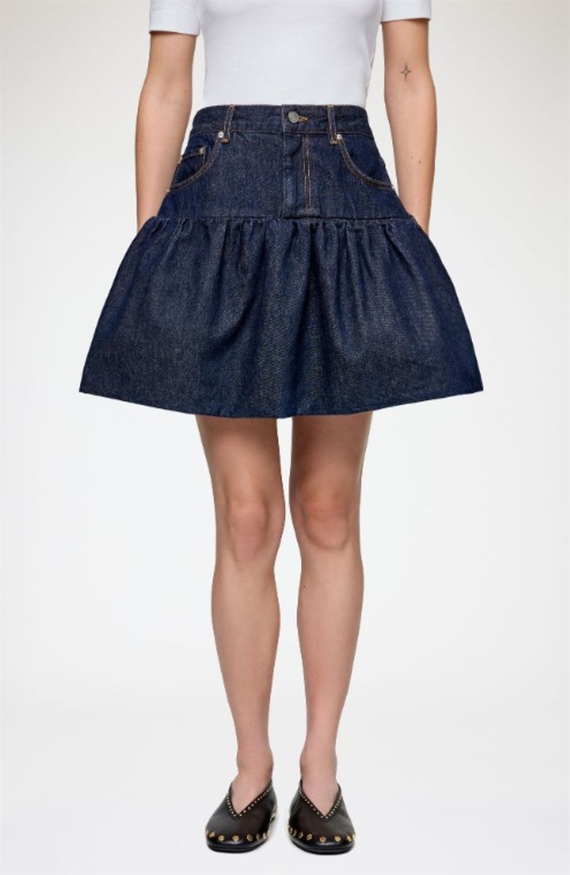 GANNI A1090097 DENIM BUBBLE MINI SKIRT RINSE