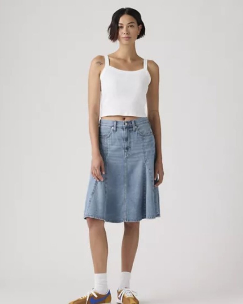 LEVIS GODET KNEE LENGTH LIGHTWEIGHT SKIRT GOOD GRADES BLUE