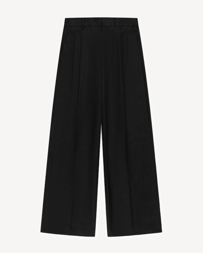 HERMAN PLEATED TROUSERS LINEN BLACK