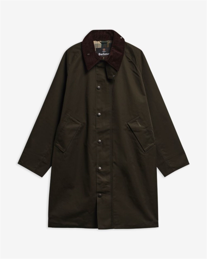 BARBOUR LONG TRANSPORT SHOWERPROOF JACKET OLIVE