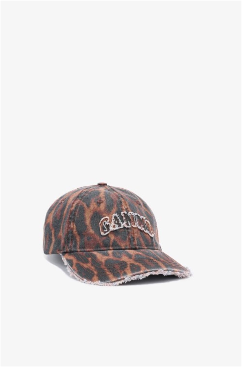 GANNI B3020268 PRINTED WASHED COTTON LEOPARD CAP RAWHIDE