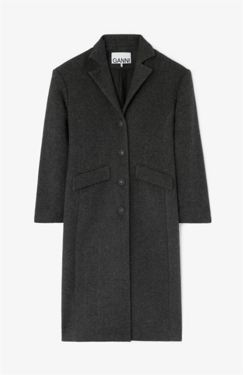 GANNI A1120012 PEACOAT WOOL COAT PHANTOM
