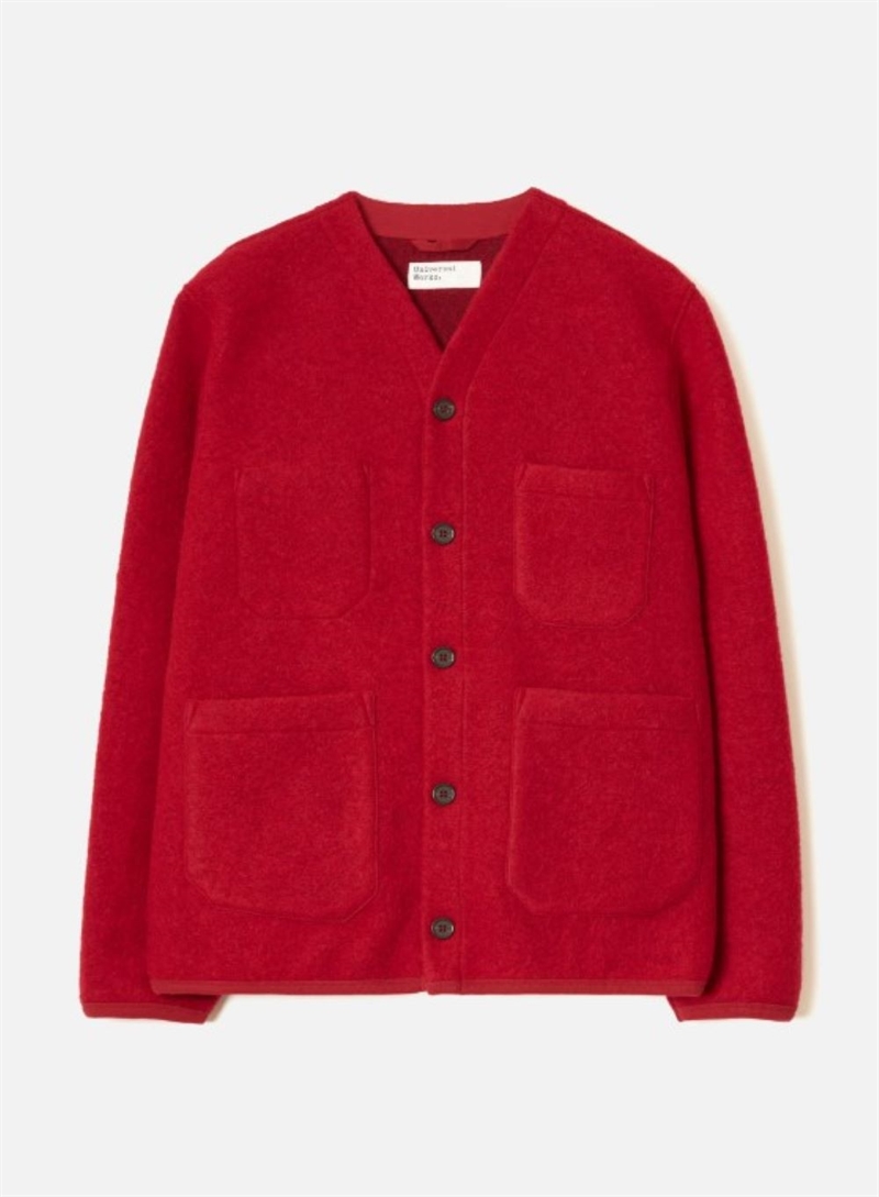 UNIVERSAL WORKS CARDIGAN WOOL FLEECE SCARLET